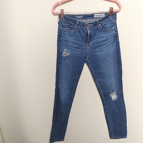 AG For Anthro Medium Wash Stevie Slim Straight Ankle Jeans Size 25 Regular - Picture 1 of 14
